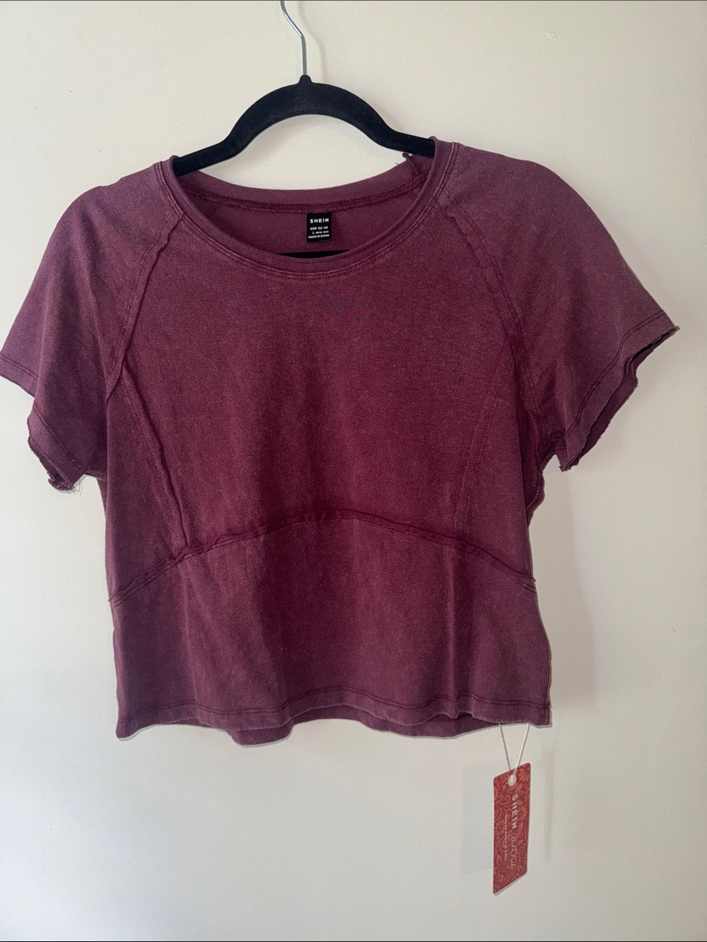 SHEIN Boho Feels Maroon Short Sleeve Cropped Crew Top